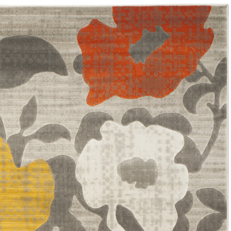 Gray Floral Reversible 4' x 6' Synthetic Rug
