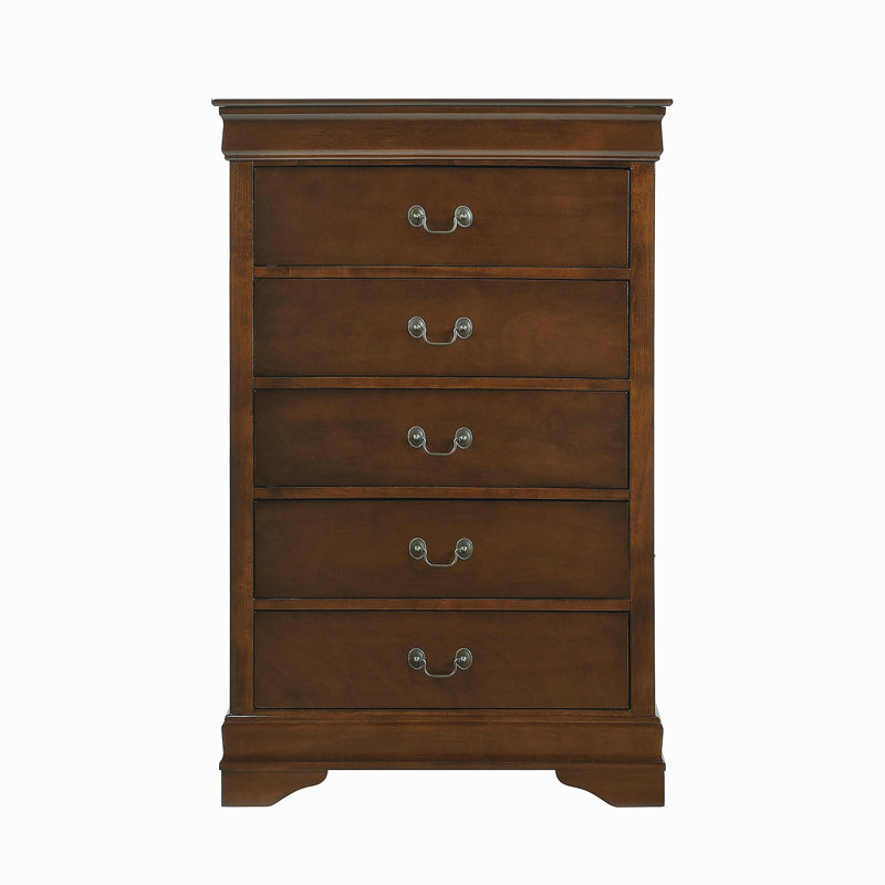 Traditional Design Bedroom Furniture 1pc Chest of 5x Drawers Brown Cherry Finish Antique Drop Handles Furniture