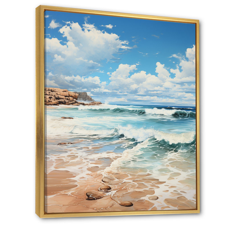 Plage, herbe, paysage, III, H 20 po x l 12 po x P 1 po, Cadre flottant doré