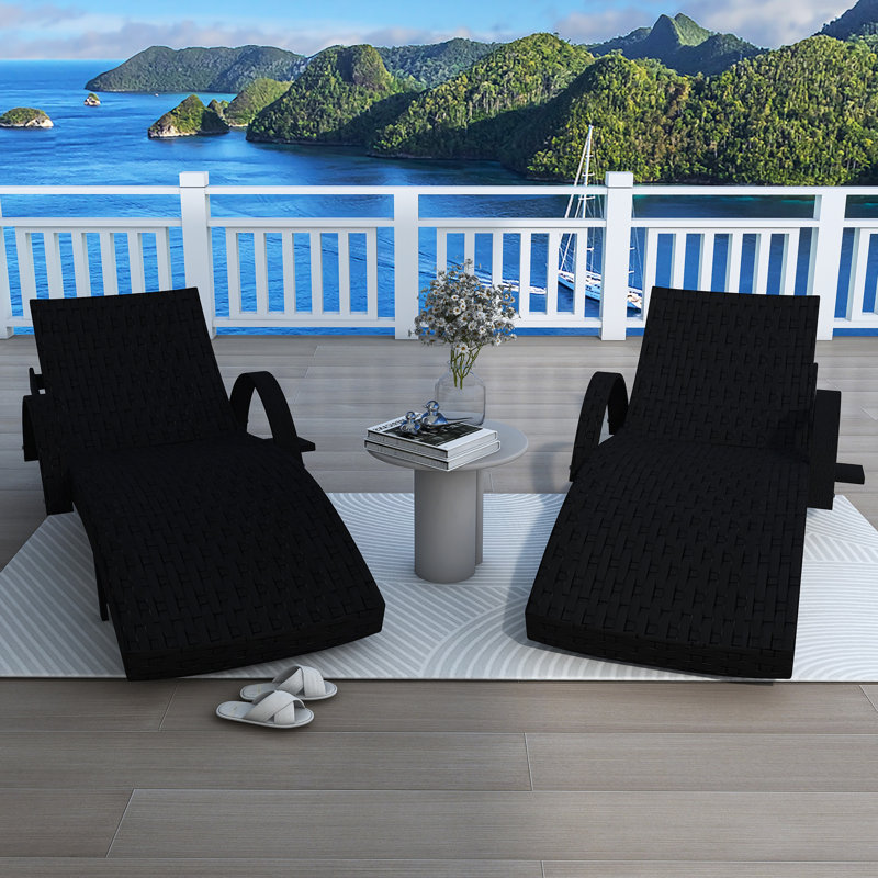 Ensemble de 2 chaises longues en osier, Noir, Noir