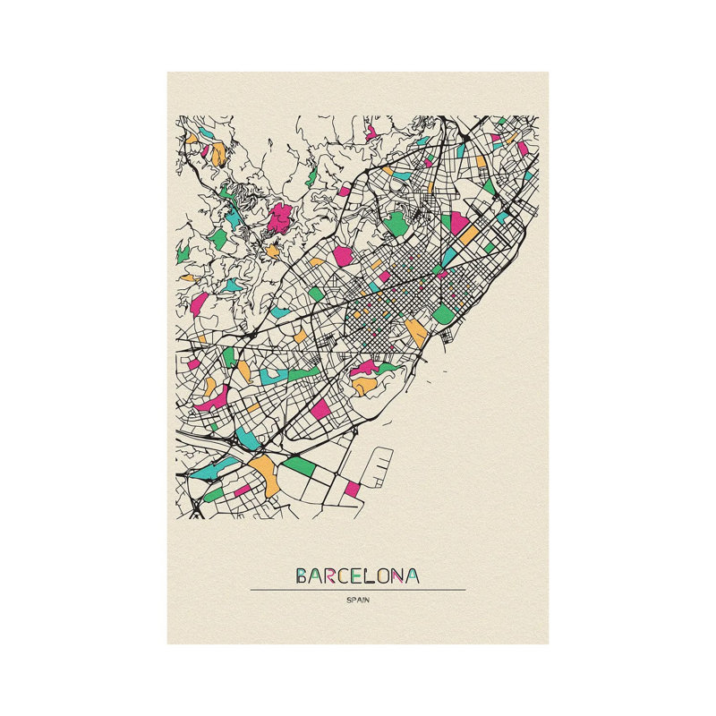 Barcelona, Spain Map by Ayse Deniz Akerman - Print on Canvas, 66.04 cm H x 45.72 cm W x 1.91 cm D, Wrapped Canvas