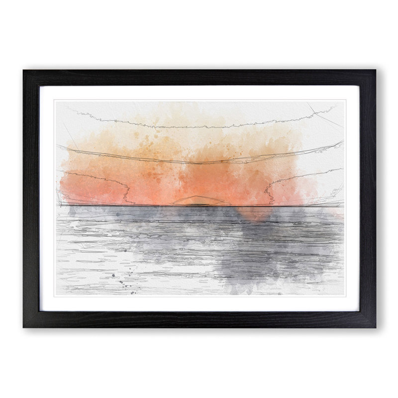 An Orange Sunset - Picture Frame Painting Print, 45cm H x 63cm W x 2cm D, Black Framed