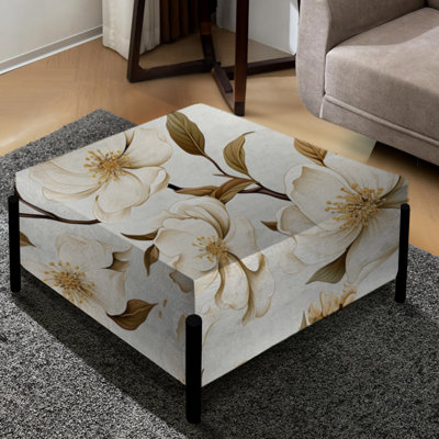 White Poppies Floral Tranquility - Grand repose-pieds carré floral
