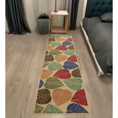 Tapis beige antidérapants à feuilles florales lavables à la machine