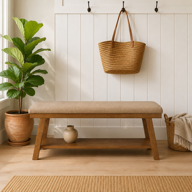 Banc de rangement moderne l 43,5 po avec tablette inférieure pour la chambre à coucher, le vestibule ou le salon, Lin