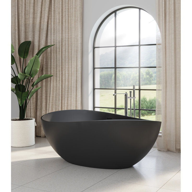 Baignoire de trempage autoportante à surface solide 63 "avec bonde 63", Noir mat