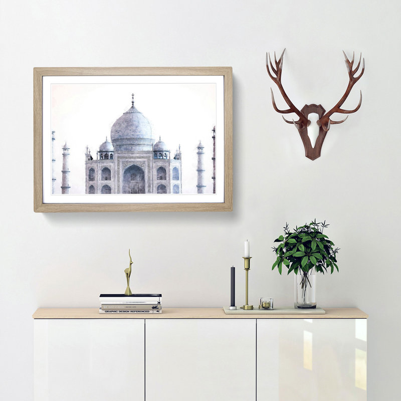 The Taj Mahal in Agra India - Picture Frame Painting Print, Oak Framed, 24cm H x 33cm W x 2cm D
