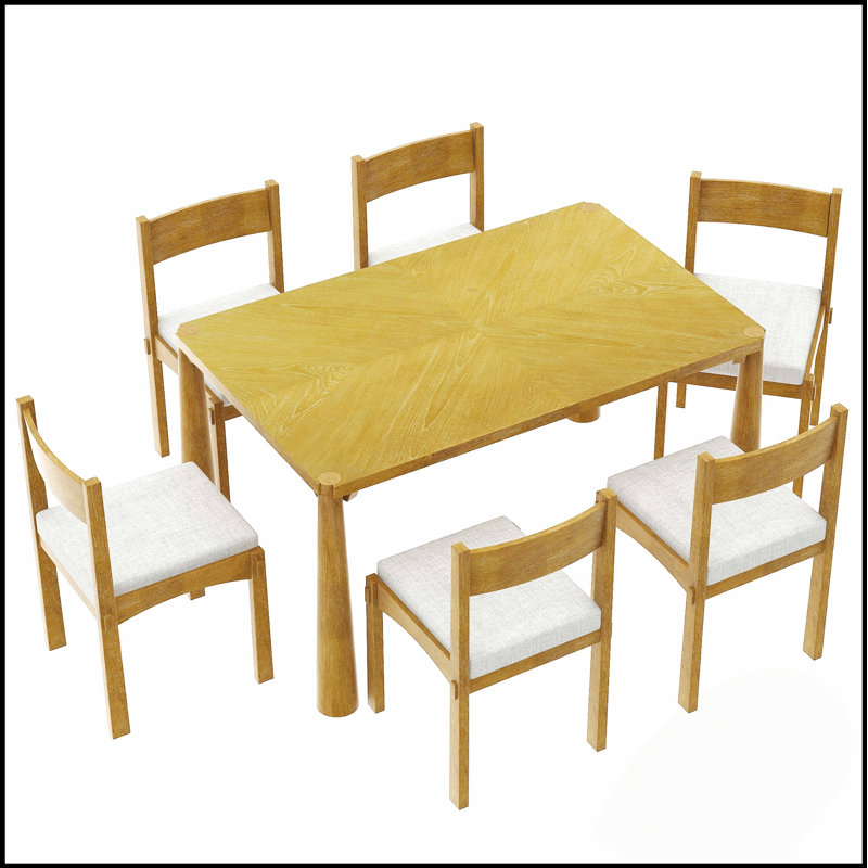 Ensemble de table de salle à manger 7 pièces pour 6 personnes, en bois massif avec chaises rembourrées pour la cuisine et la salle à manger