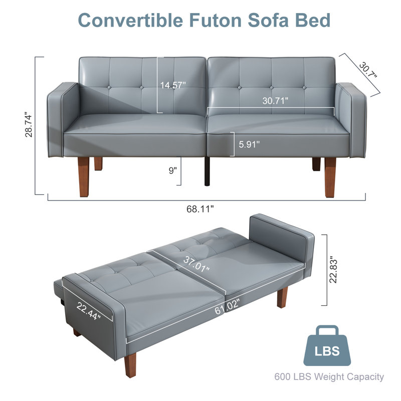 Alexender Futon Sofa Bed Couch Memory Foam Futon Convertible Bed Sleeper for Living Room,Small Space, Gray Faux Leather