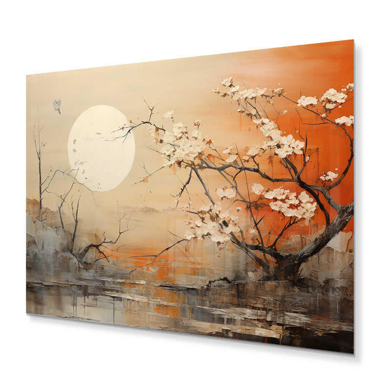 «Moon On Tangerine Twilight Landscape» sur, H 12 po x l 20 po x P 1 po