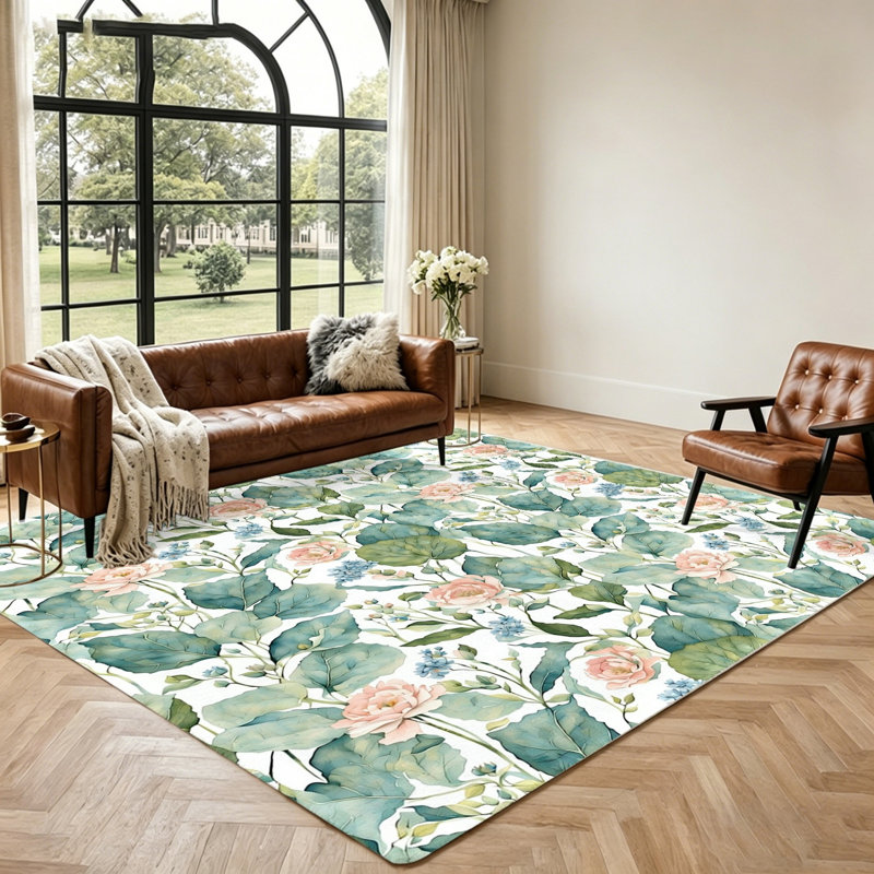 Floral Area Rug, Botanical Print Floor Mat, Water Lily and Peony Pattern, Artistic Living Room Decor, Bedroom, Home Accessories, Garden for Outside, Bathroom Rugs