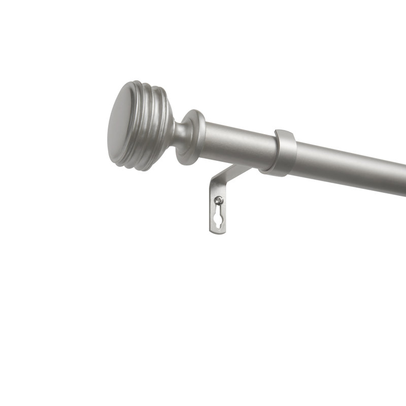 Matte Silver Adjustable Iron Curtain Rod with Ribbed Finials