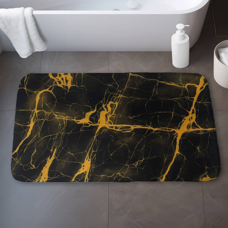 Black and gold marble texture Bath Mat with Non-Slip Backing - Quick Dry Memory Foam Bathroom Rug - Absorbent - Modern Plush Spa-Style - Machine Washable