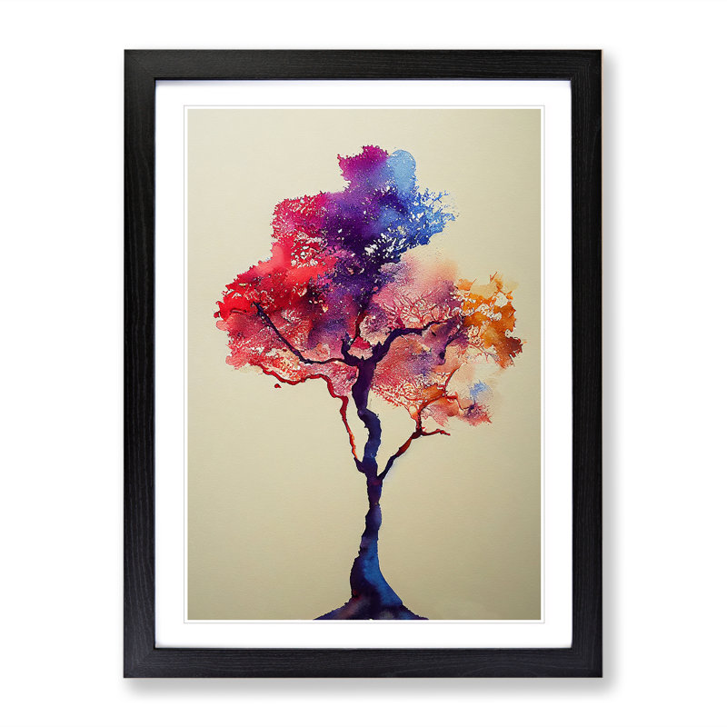 Tree In Watercolour No.5 - Single Picture Frame Painting, 64cm H x 46cm W x 2cm D, Black Framed