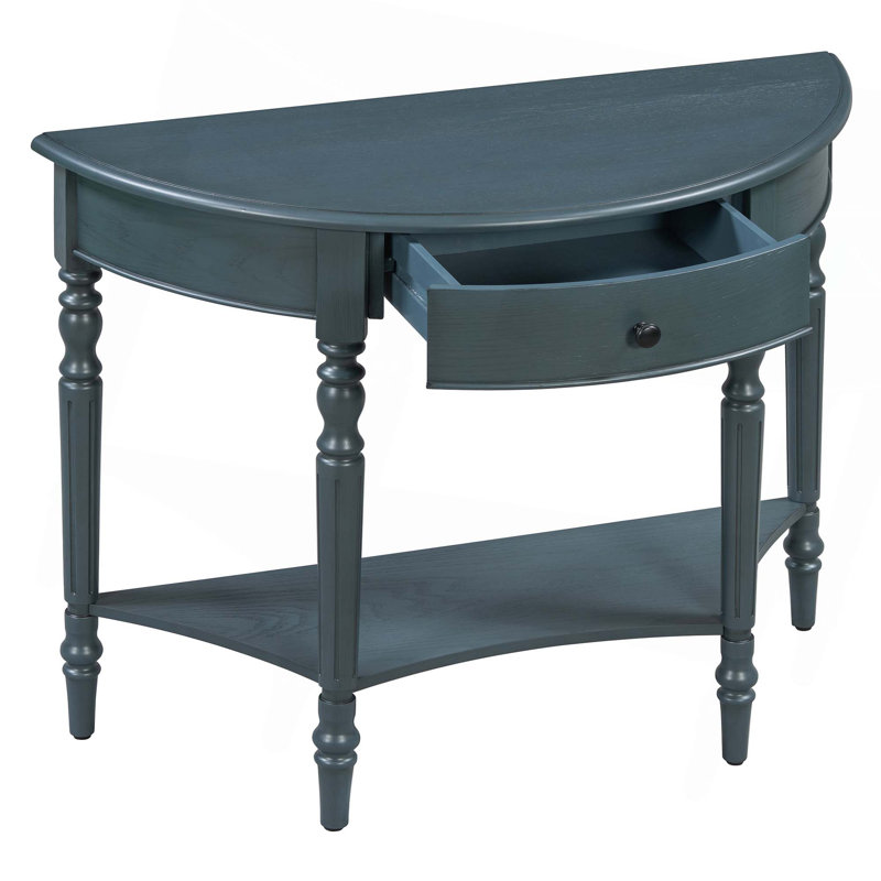 Farmhouse Half Moon Console Table With Drawer & Shelf,Sofa Table For Entryway,Living Room, Hallway And Foyer, Navy