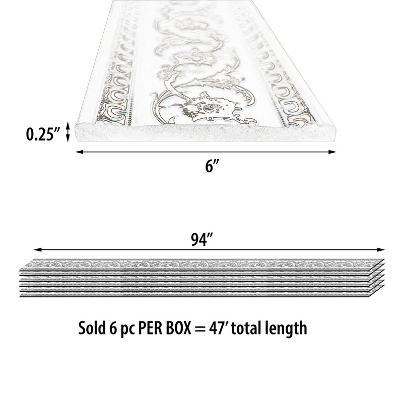 6'' H x 94'' W x 0.25'' D Chair Rail, Silver/Black