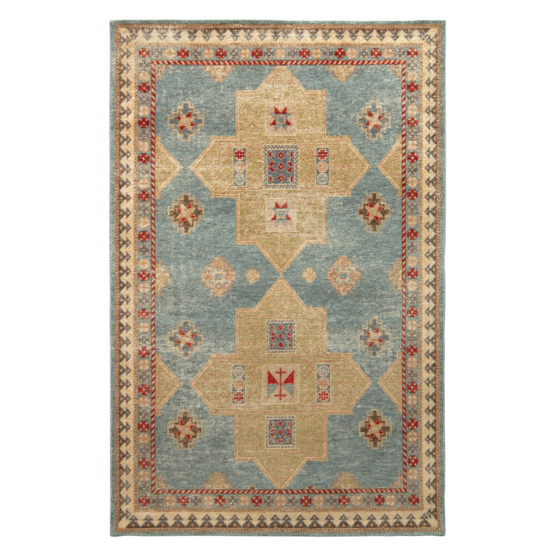 Distressed Homage Hand Knotted Wool Geometric Area Rug, Runner 3' x 12'