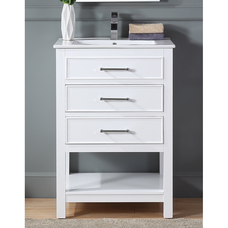 Sinclaire 24" White Quartz Top Traditional Bathroom Vanity