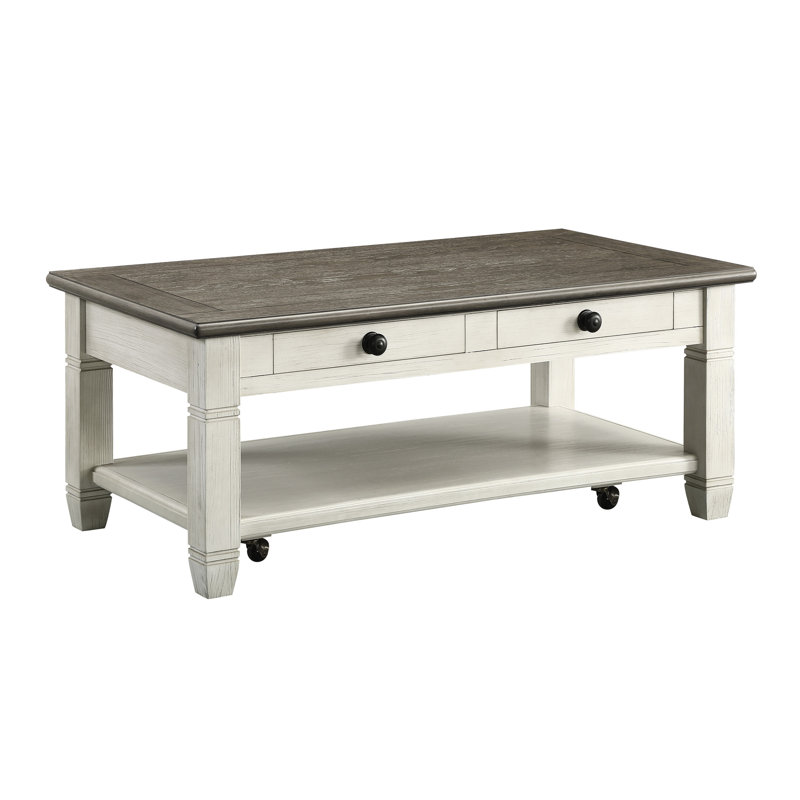 Table rectangulaire à 2 tons en gris et gris antique pour le salon, option fonctionnelle, Blanc antique