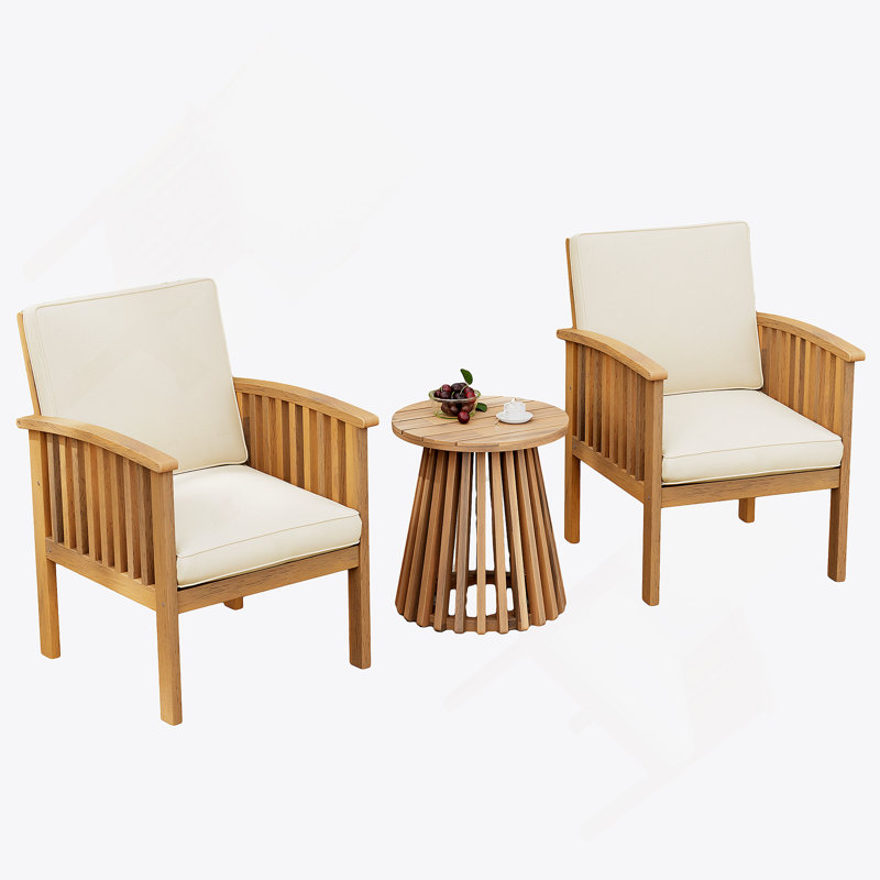 Patio Set Outdoor Acacia Wood Furniture Sets-Modern Club Chair Conversation Sets With Side Table For Garden, Patio & Deck ( Brown Patina+Cream Cushion)