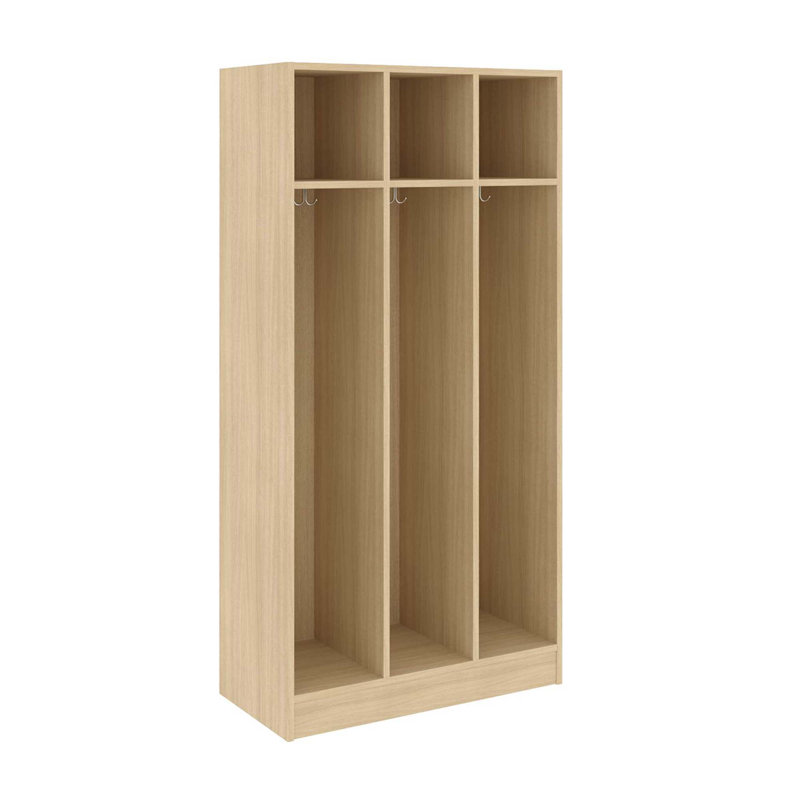 Armoire de vestiaire pour salle de classe triple à trois compartiments, Chêne Battle Creek
