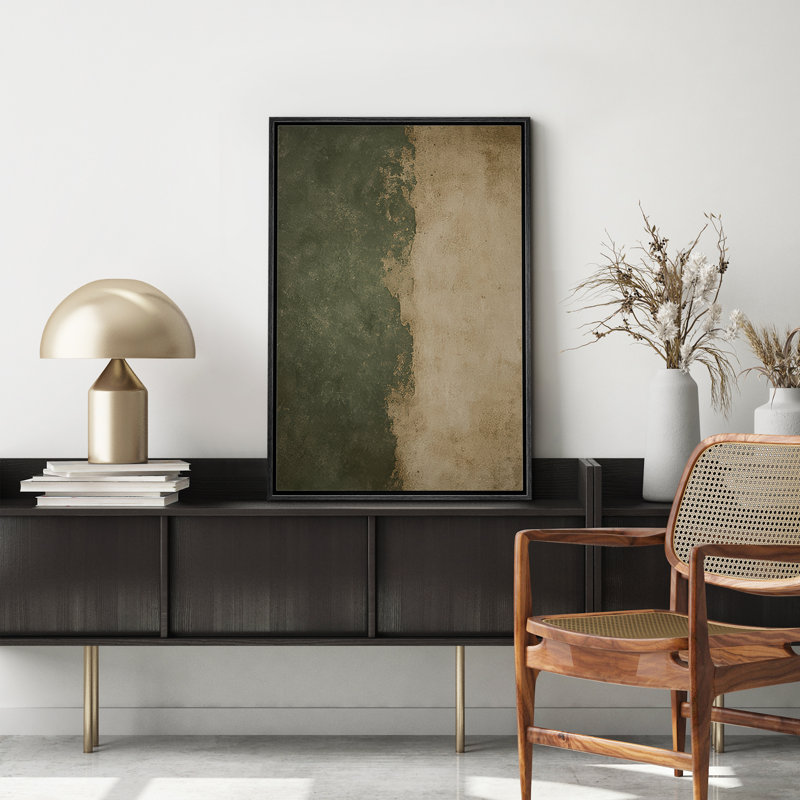 Deux tons vert et beige, composition neutre moderne - impression sur toile encadrée, H 36 po x l 24 po x P 1,5 po