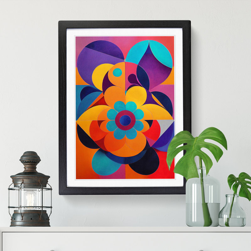 FRM-V0523-821X Floral Mandala Style Vol.2 - Single Picture Frame Print, Black Framed, 64cm H x 46cm W x 2cm D