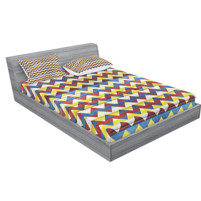 Microfiber Chevron Sheet Set, Blue, Queen Sheet Set with Fitted Sheet