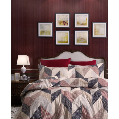 Ensemble de housse de courtepointe 100% coton Ranforce, crème et brun, double (59 x 79) | Doux et durable, 145 fils, enveloppe et fermeture à boutons | Lavable à la machine, literie élégante pour les chambres confortables