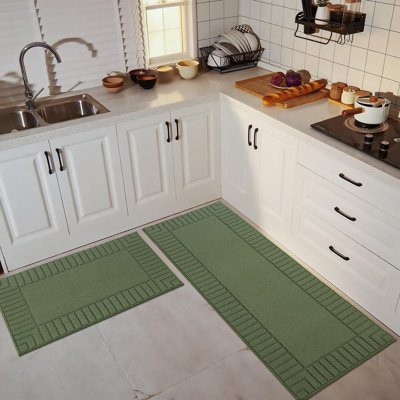 Tapis de cuisine anti-dérapant-Tapis de cuisine-pour-plancher-Tapis de cuisine lavables à la machine 2 pièces avec support TPR, vert, 24 po x 35 po / 24 po x 60 po