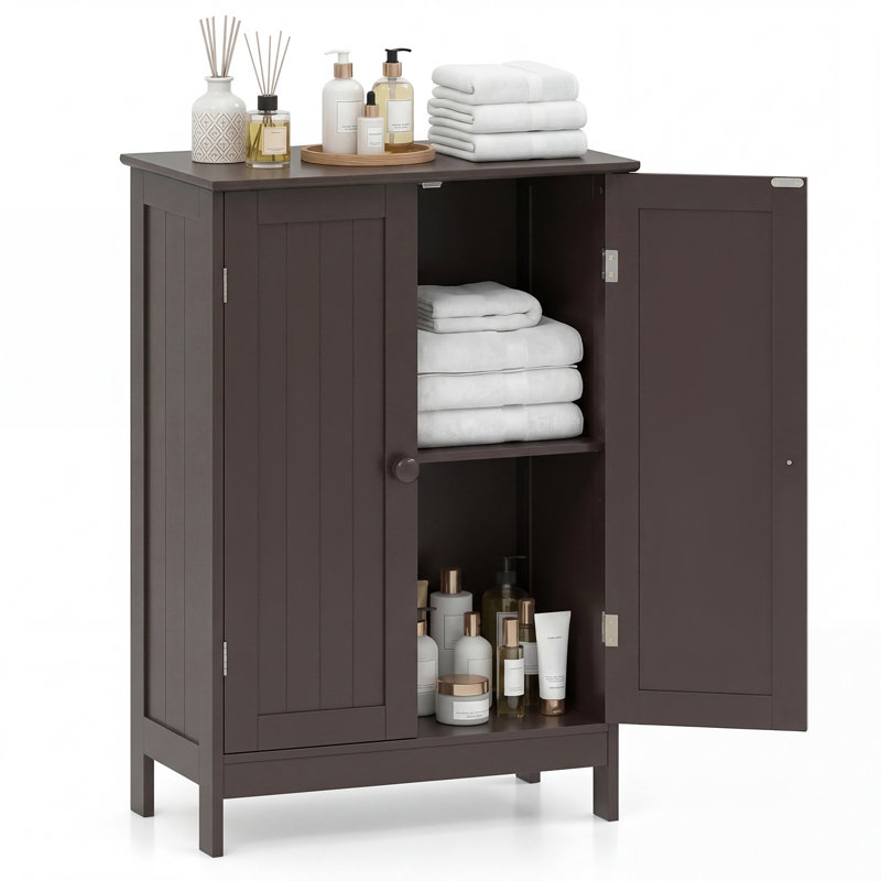24'' W x 34.5'' H x 14'' D Free-Standing Bathroom Cabinet, Brown