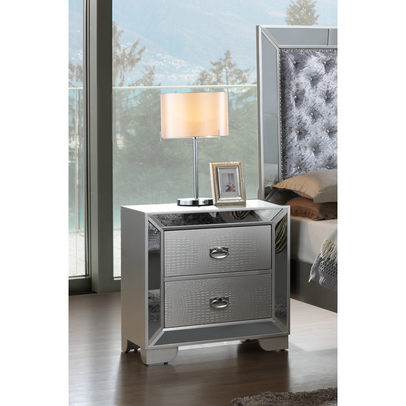 Philip Nightstand, Silver/Champagne