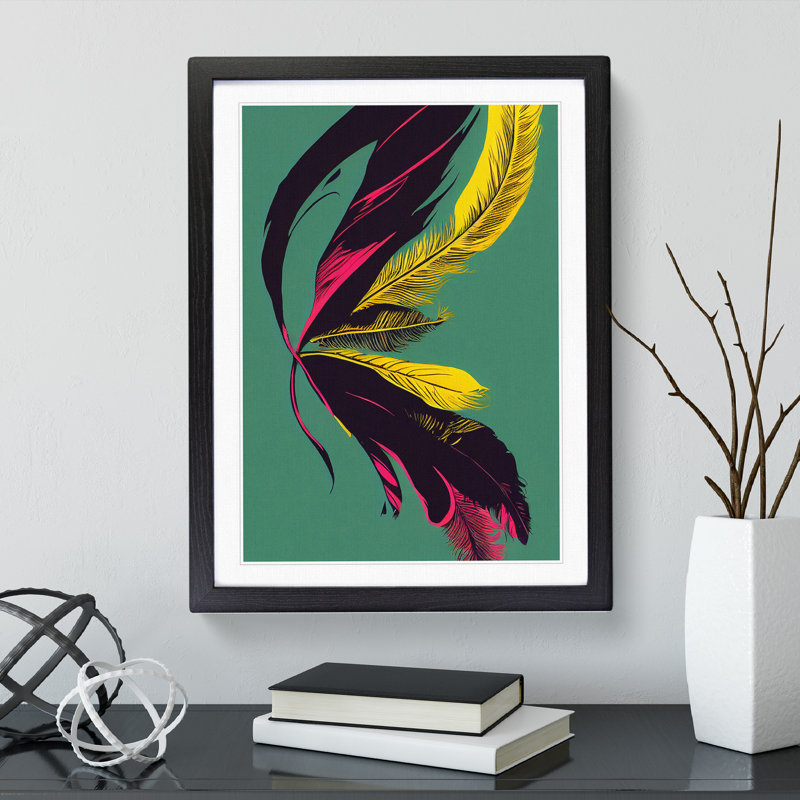 Colourful Feather No.4 - Print, 48cm H x 36cm W, Black Framed, White