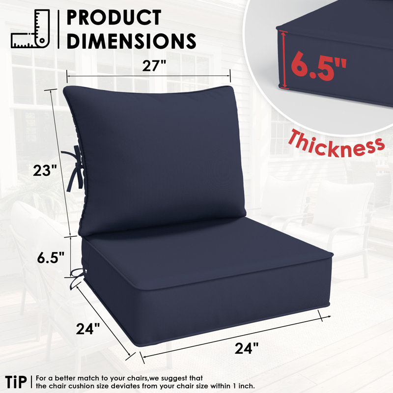 6.5″ Outdoor Replacement Cushion Set, Deep Seating Seat / Back Cushion Set, Navy Blue