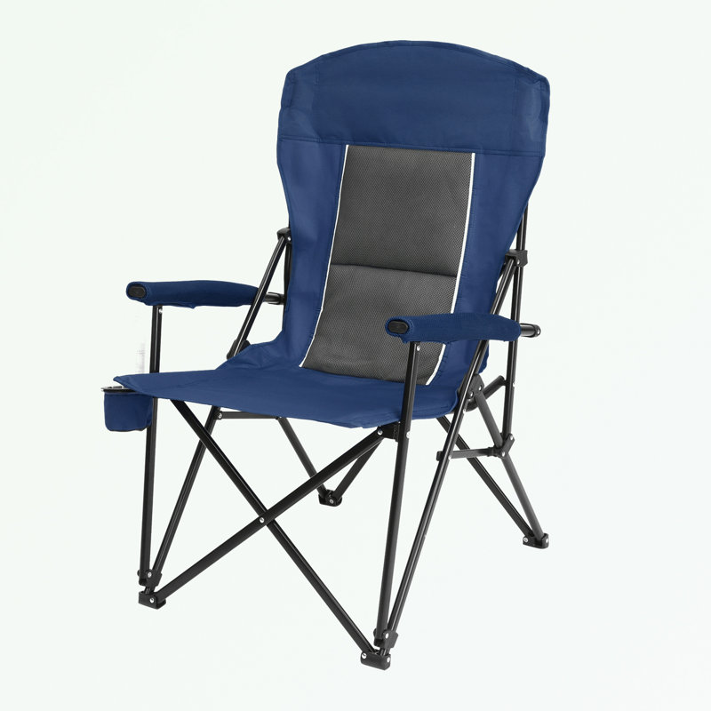 High Back Duty Lawn Chair with Cup Holder, Navy Blue