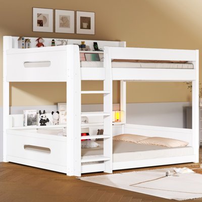 Lit superposé avec tablettes de rangement et ports USB
