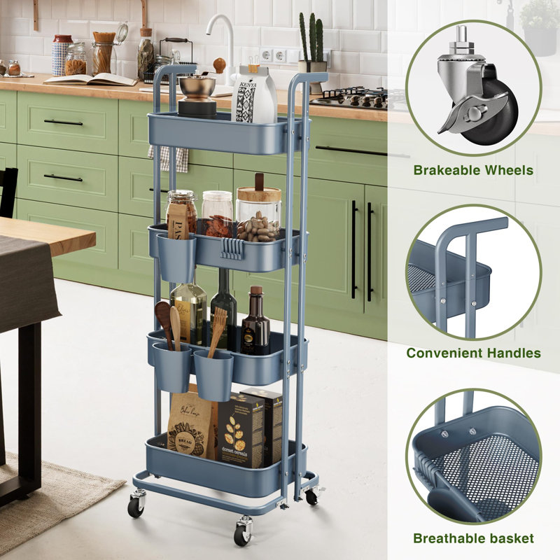 48.6'' H x 18.7'' W Utility Cart with Wheels, Blue