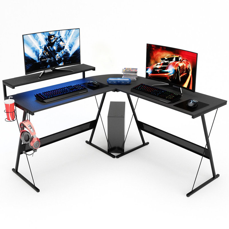 Modular L-Shaped Stainless Steel Computer Desk, 91.4 x 128.3 x 128.3, Black, Fiber Black