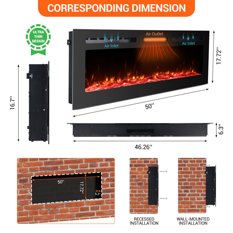 Blue Elephant 127cm W Black Electric Fireplace