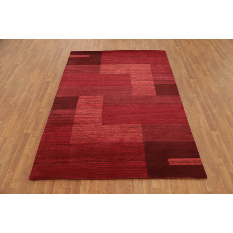 Modern Red Abstract Geometric Gabbeh Style Area Rug 6x8