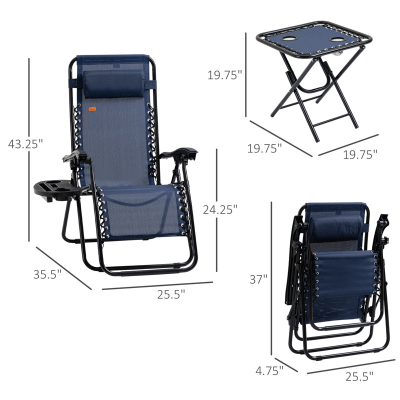 Blue Steel Zero Gravity Chaise Lounger Set with Cushions