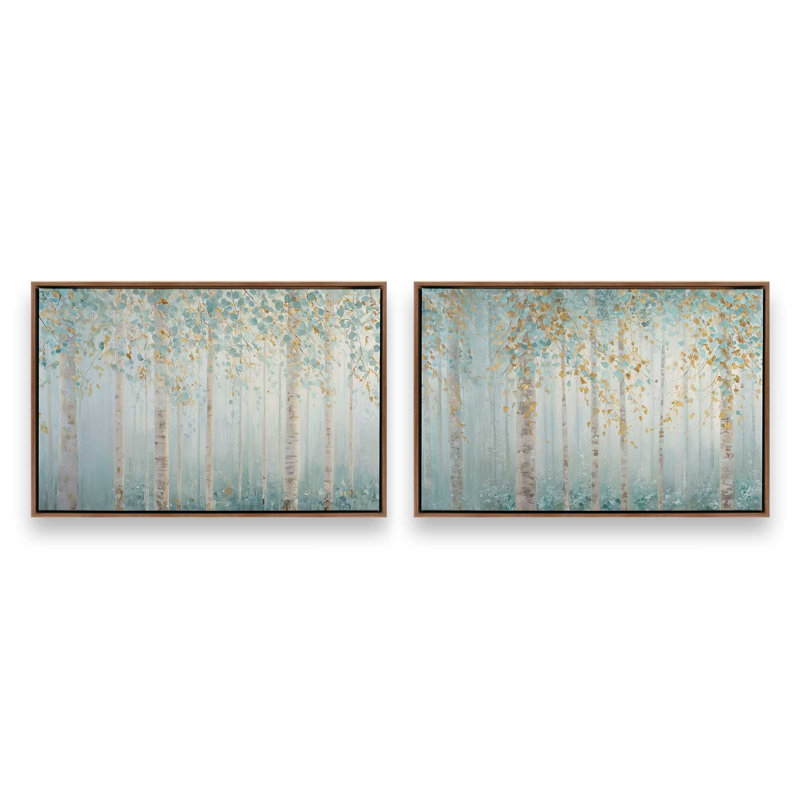 Ensemble de 2 impressions Golden Birch Serenity, 12 po x 18 po, Cadre flottant en noyer