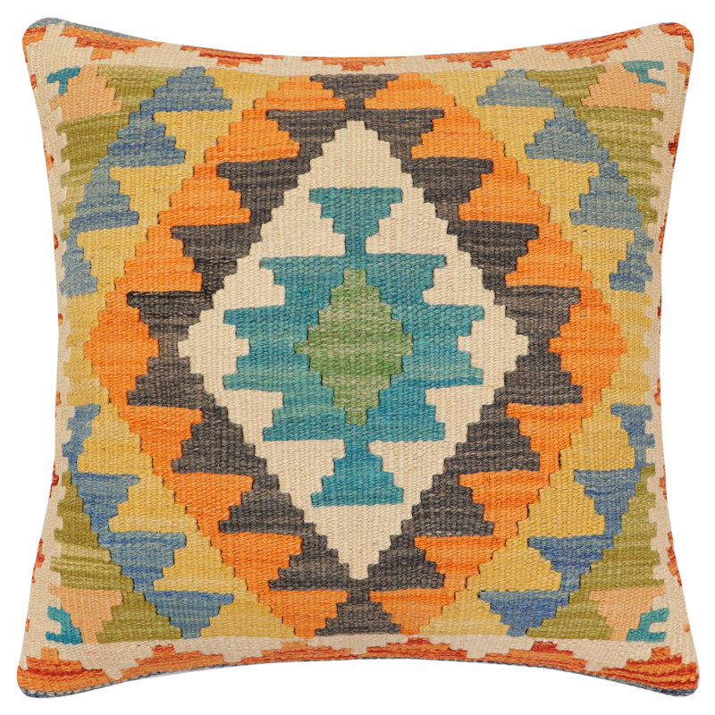 Coussin Boho Chic Mather, Beige / orange / noir, H 19 po x l 18 po