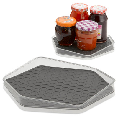Plateau tournant Spectrum HEXA In-Réfrigérateur Lazy Susan 7,6 pouces pour rangement sur réfrigérateur, transparent et gris anthracite
