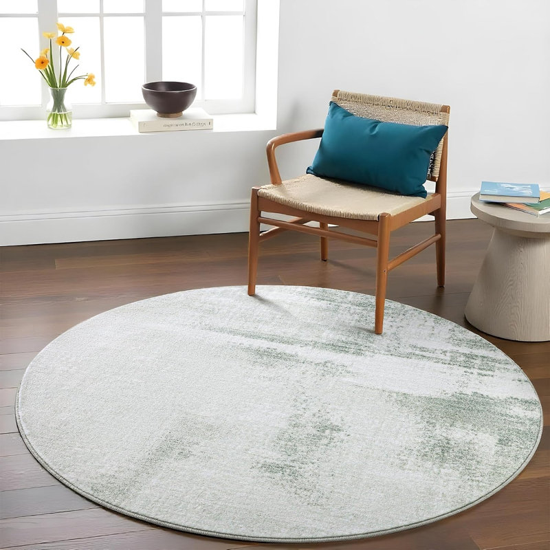 Tapis rond bleu sarcelle moderne lavable à poils courts 5 pi, Sarcelle, 5 pi (rond)