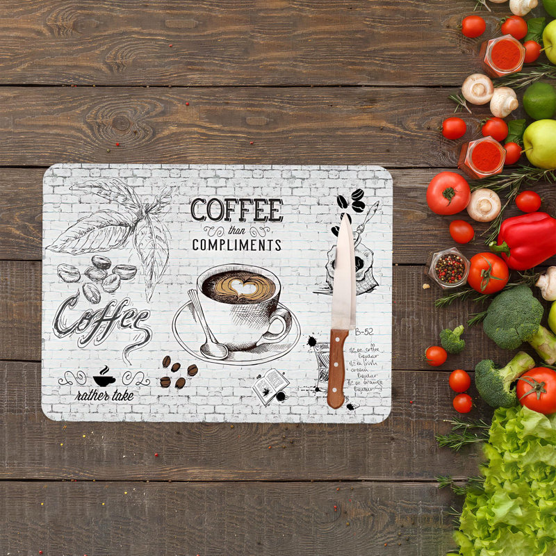 Planche de service en verre personnalisée de conception moderne sur le thème du café, idéale pour la cuisine et parfaite pour les amateurs de café