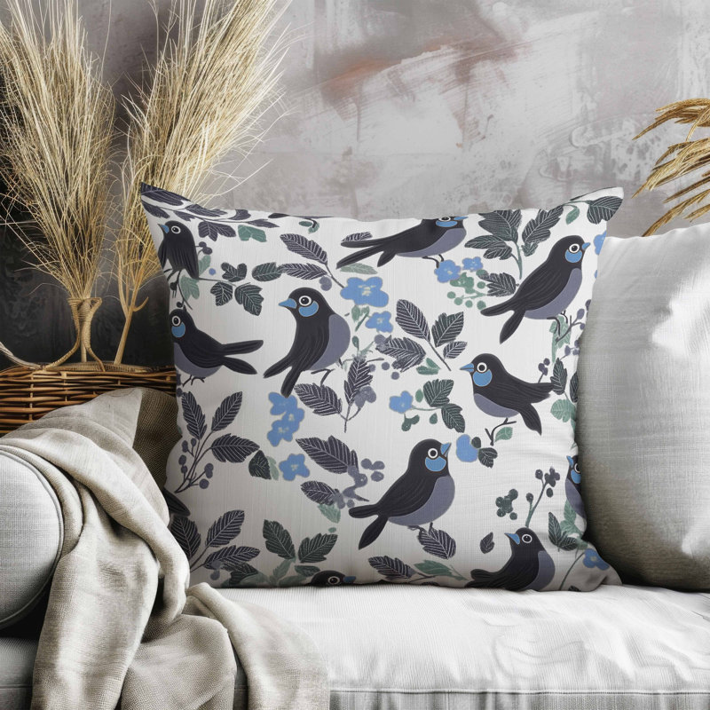 Oreiller Sweet Tweets, Bleu/gris, Carré 20 po