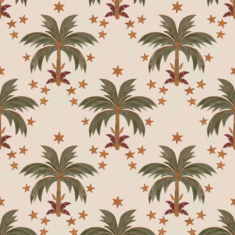 Midnight Palms Ivory Wallpaper, Black