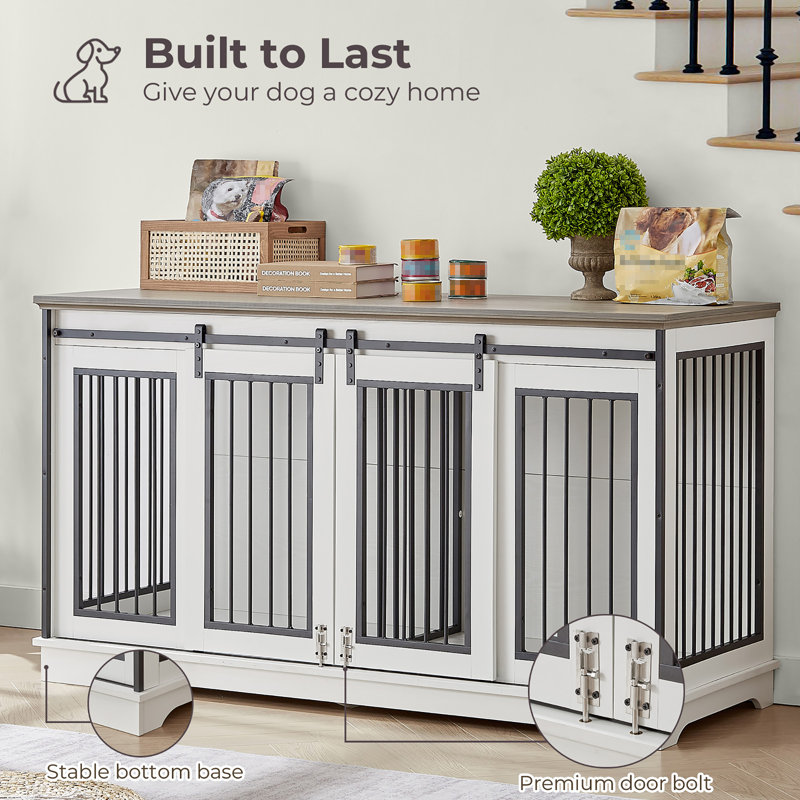 Demee Furniture Style Crate with 2 Doors, White/Gray