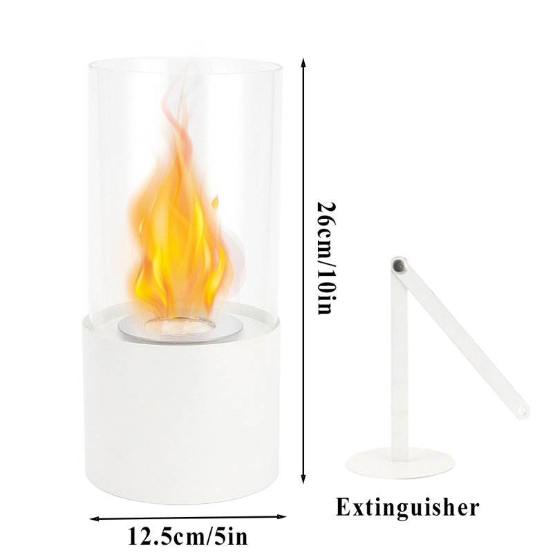 Bio-Ethanol Outdoor Tabletop Fireplace with Flame Guard, 10" H x 5" W x 5" D, White